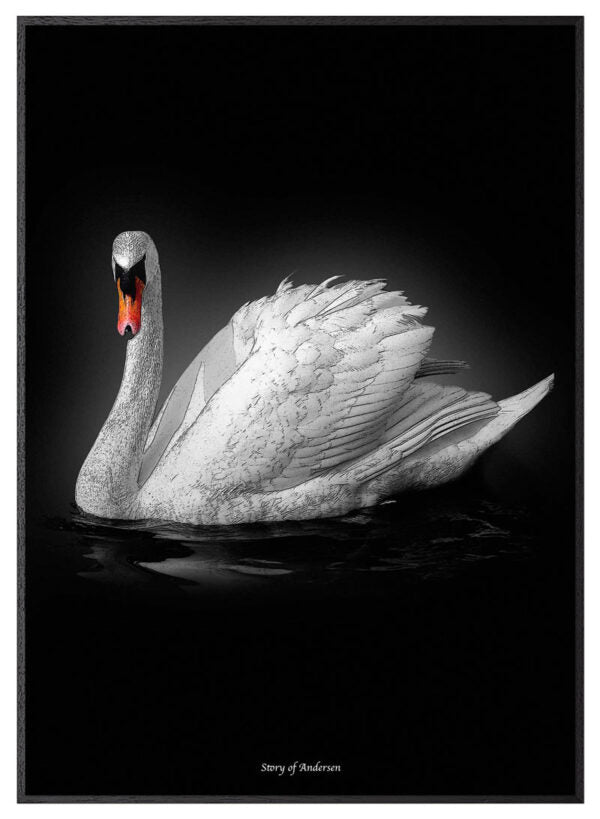 Poster – H.C. Andersens Signatur – Den fula ankungen – Svart bakgrund