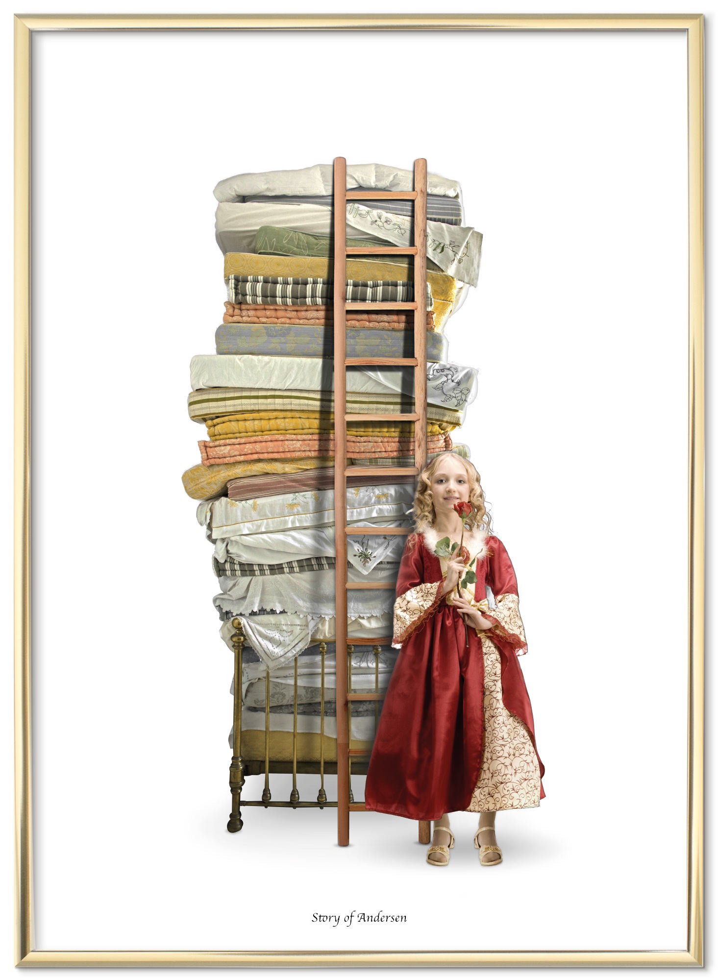 Poster – H.C. Andersens Signatur – Prinsessan på ärten – Vit bakgrund