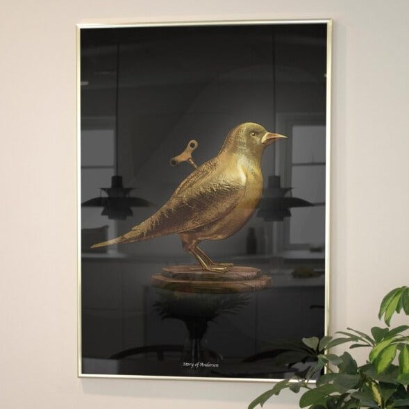 Poster – H.C. Andersens Signatur – Näktergalen – Svart bakgrund